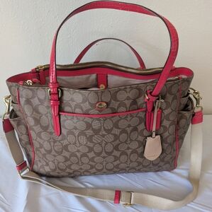 Coach Peyton pink and tan carryall bag